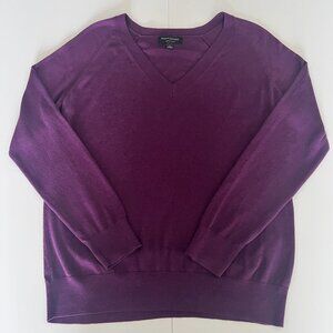 Banana Republic Womens V-Neck Forever Sweater Long Sleeve Sz L Dark Purple Wine